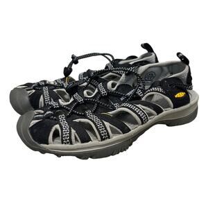 KEEN Whisper Waterproof Sandals Women's Sz 6 Black Neutral Gray Elastic Cord